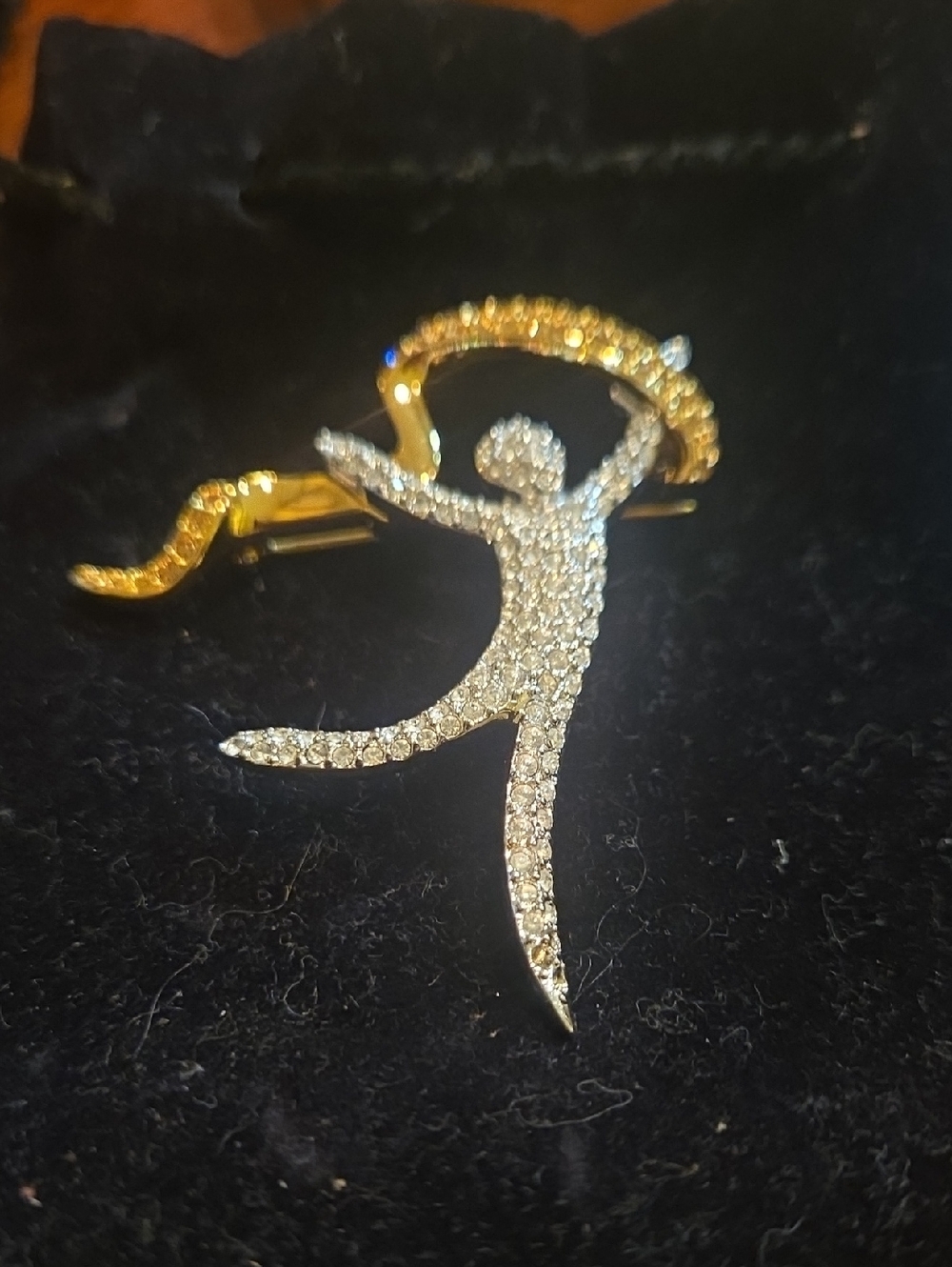 Swarovski Gold-Tone Crystal Dancing Figure Brooch with Clear Stones